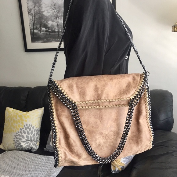Khaki Fold Over Chain Women Oversized Bag. New - Picture 6 of 16